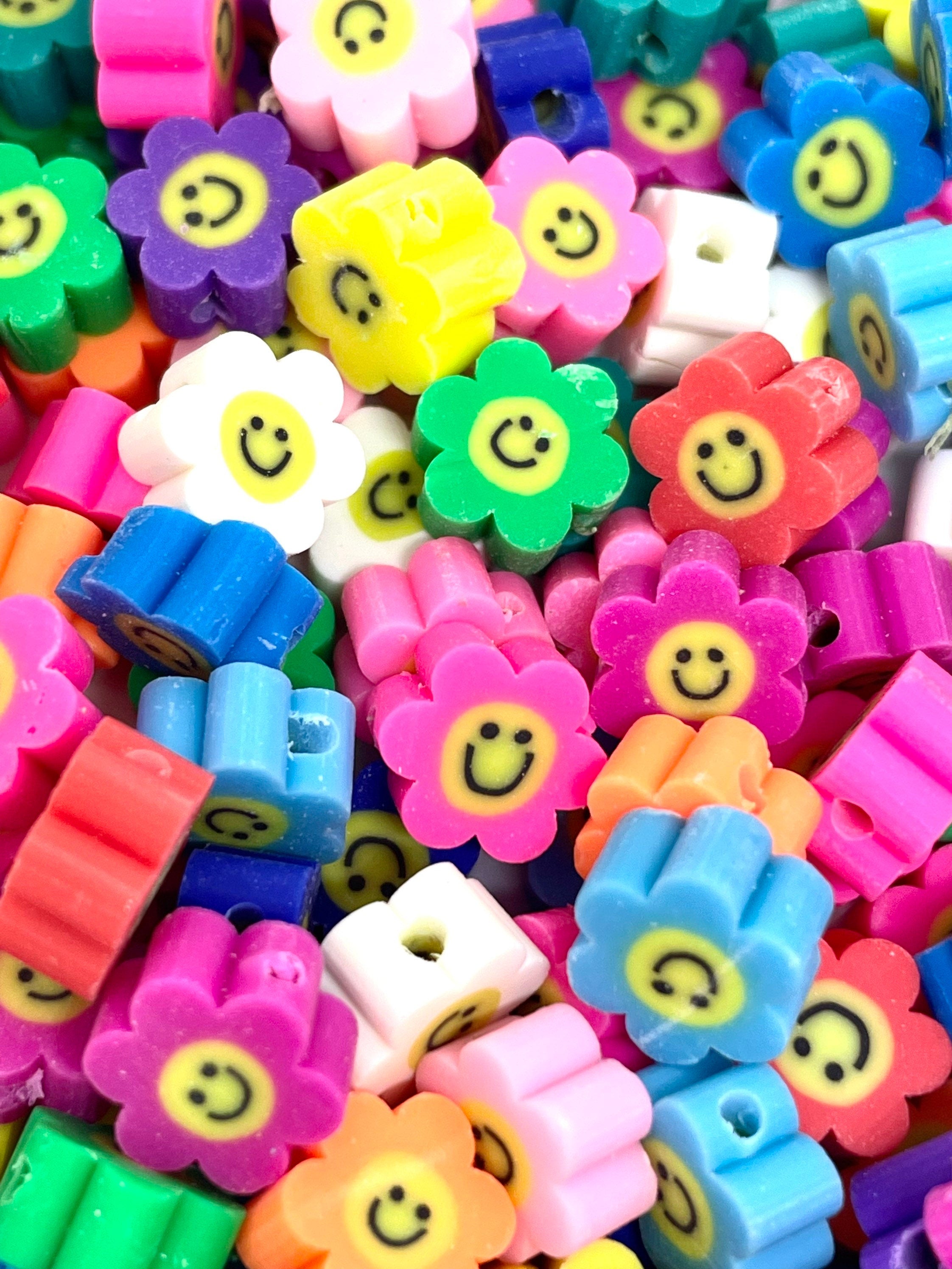 Cute Flower Beads, Smiley Face Flower Beads for Jewelry Making, Polyme